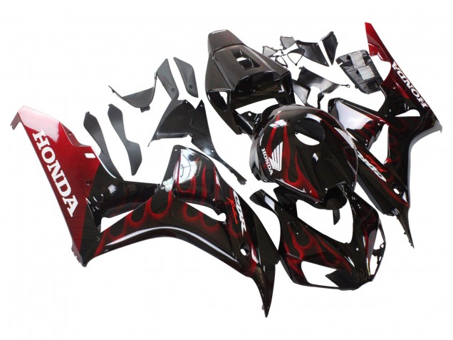 Mejores Carenado Moto Honda CBR1000RR 2006-2007 - Negro Brillante Rojo Llama