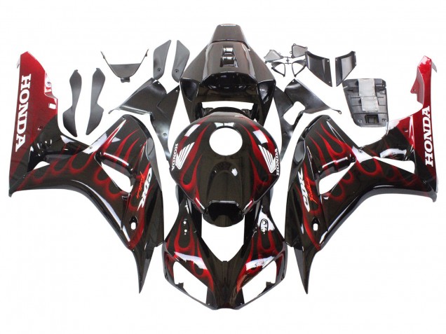 Mejores Carenado Moto Honda CBR1000RR 2006-2007 - Negro Brillante Rojo Llama