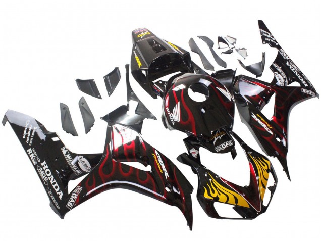 Mejores Carenados Moto Honda CBR1000RR 2006-2007 - Negro Brillante Amarillo Rojo Llama