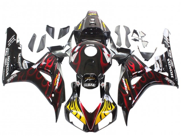 Mejores Carenados Moto Honda CBR1000RR 2006-2007 - Negro Brillante Amarillo Rojo Llama