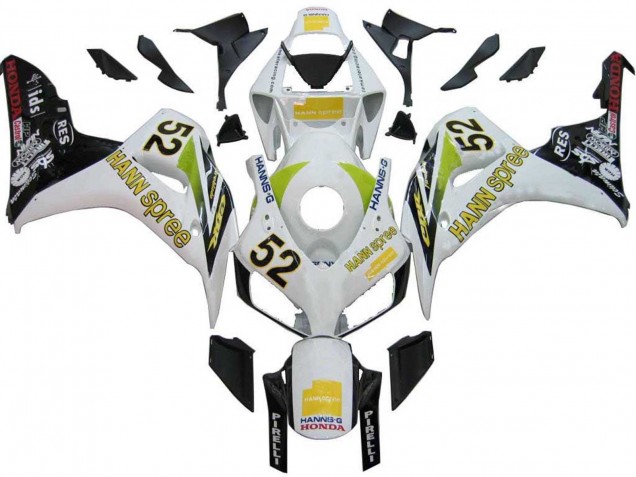 Mejores Carenados Moto Honda CBR1000RR 2006-2007 - Blanco Verde Negro Brillante Hannspree 52