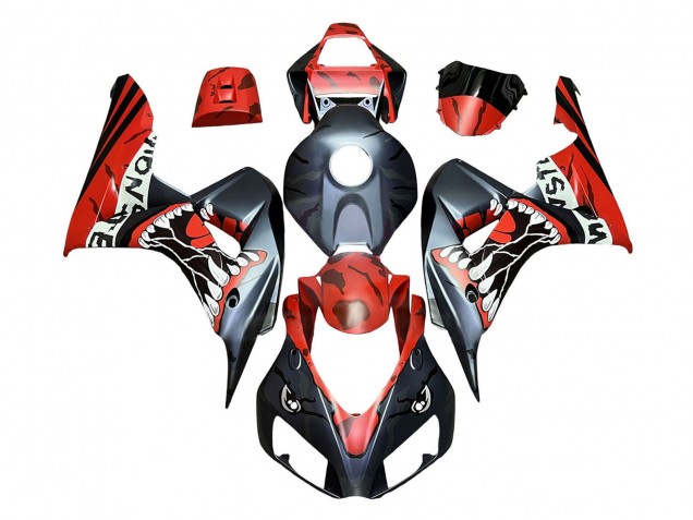 Mejores Carenados Moto Honda CBR1000RR 2006-2007 - Rojo Negro Mate Monstruo Tiburón