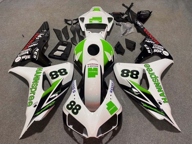 Mejores Carenados Moto Honda CBR1000RR 2006-2007 - Blanco Verde Negro Brillante Hannspree 88
