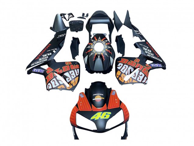 Mejores Carenados Moto Honda CBR600RR 2003-2004 - Negro Mate Naranja Repsol Rossi 46