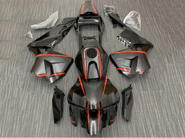 Mejores Carenados Moto Honda CBR600RR 2003-2004 - Negro Brillante Rojo Raya