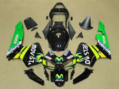Mejores Carenados Moto Honda CBR600RR 2003-2004 - Negro Brillante Amarillo Verde MoviStar Castrol