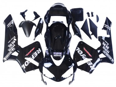 Mejores Carenados Moto Honda CBR600RR 2003-2004 - Negro Brillante Blanco Repsol