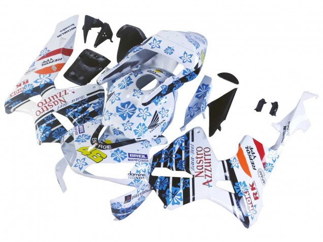 Mejores Carenados Moto Honda CBR600RR 2003-2004 - Blanco Azul Rojo Nastro Azzurro 46
