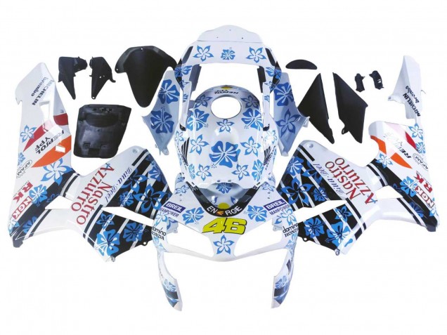 Mejores Carenados Moto Honda CBR600RR 2003-2004 - Blanco Azul Rojo Nastro Azzurro 46