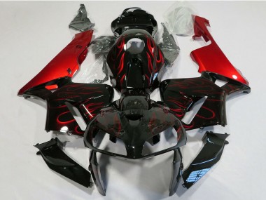 Mejores Carenado Moto Honda CBR600RR 2005-2006 - Negro Brillante Rojo Llama