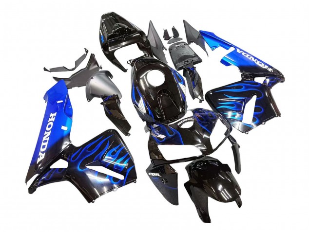 Mejores Carenado Moto Honda CBR600RR 2005-2006 - Negro Brillante Azul Llama
