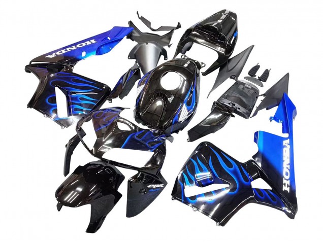 Mejores Carenado Moto Honda CBR600RR 2005-2006 - Negro Brillante Azul Llama
