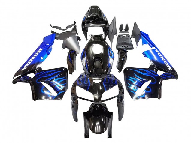 Mejores Carenado Moto Honda CBR600RR 2005-2006 - Negro Brillante Azul Llama