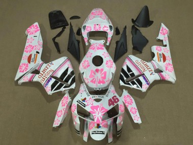 Mejores Carenados Moto Honda CBR600RR 2005-2006 - Blanco Rosa Floral Nastro Azzurro 46