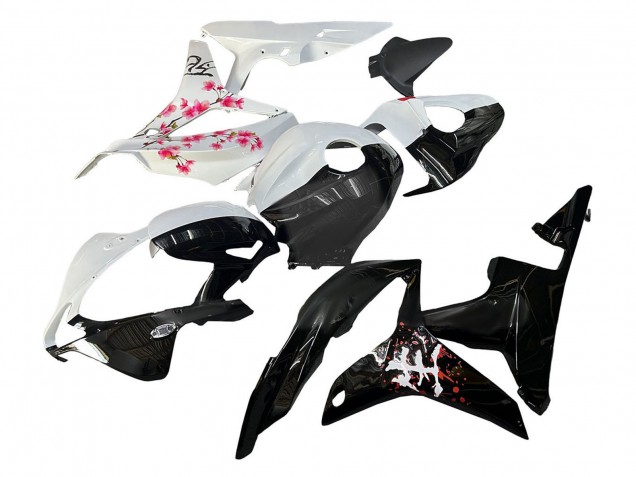 Mejores Carenados Moto Honda CBR600RR 2007-2008 - Blanco Cherry Blossom Negro Brillante Dividir