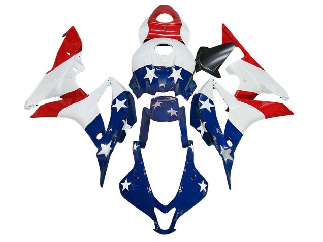 Mejores Carenados Moto Honda CBR600RR 2007-2008 - Blanco Azul Rojo Estrella