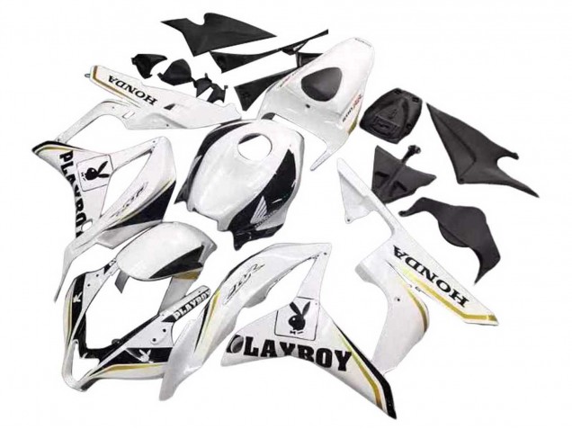 Mejores Carenado Moto Honda CBR600RR 2007-2008 - Blanco Oro Negro Brillante Playboy