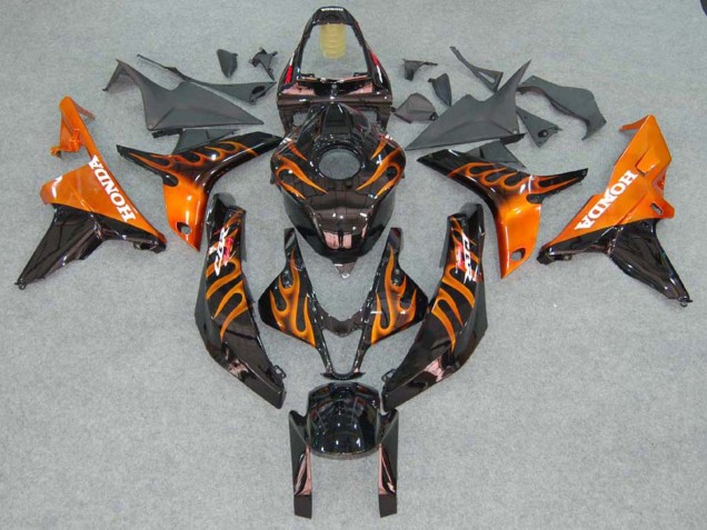 Mejores Carenados Moto Honda CBR600RR 2007-2008 - Negro Brillante Naranja Llama
