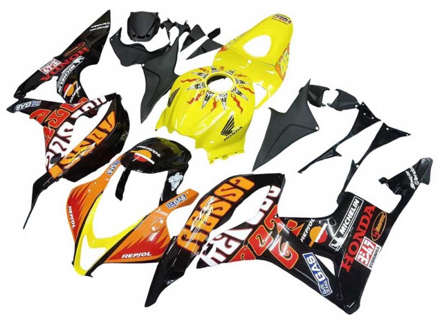 Mejores Carenados Moto Honda CBR600RR 2007-2008 - Amarillo Naranja Negro Brillante Rossi Repsol