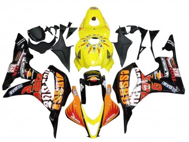 Mejores Carenados Moto Honda CBR600RR 2007-2008 - Amarillo Naranja Negro Brillante Rossi Repsol