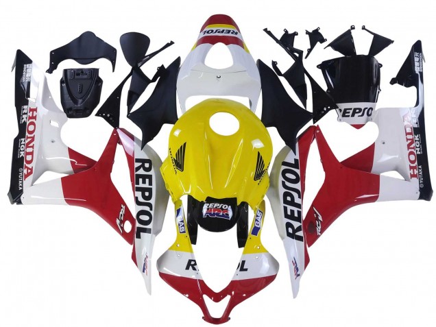 Mejores Carenados Moto Honda CBR600RR 2007-2008 - Blanco Amarillo Rojo Repsol HRC