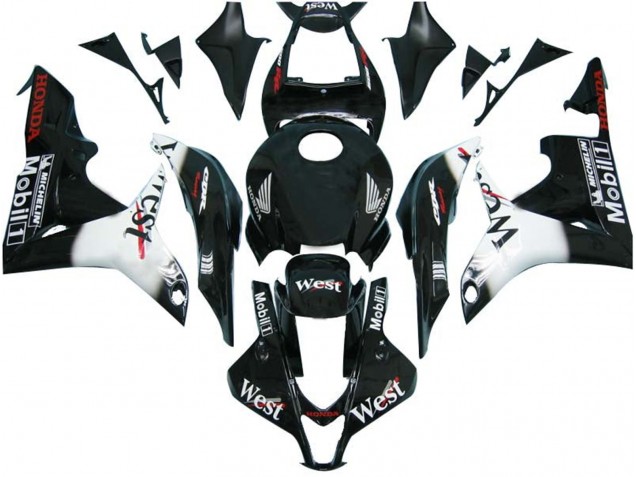 Mejores Carenados Moto Honda CBR600RR 2007-2008 - Negro Brillante Blanco West