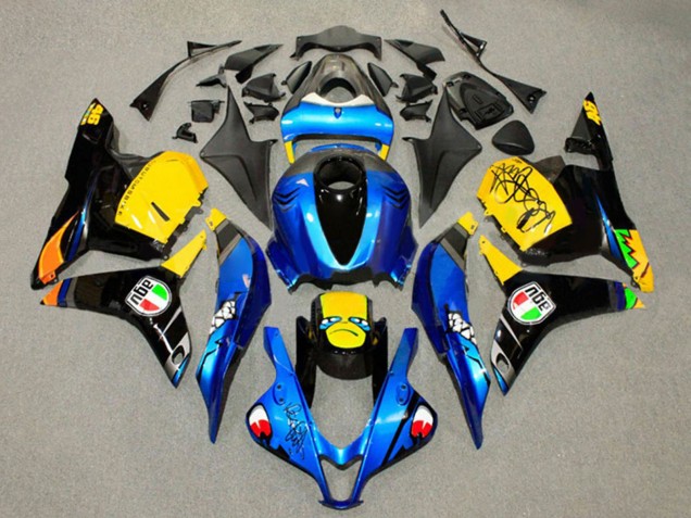 Mejores Carenados Moto Honda CBR600RR 2009-2012 - Azul Amarillo Negro Brillante Tiburón 46