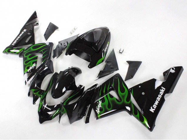 Mejores Carenados Moto Kawasaki ZX10R 2004-2005 - Negro Verde Llama Ninja