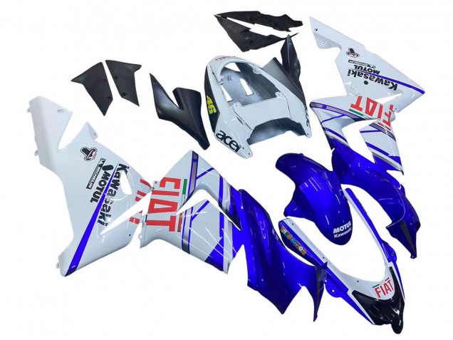 Mejores Carenados Moto Kawasaki ZX10R 2004-2005 - Azul Brillante Blanco Fiat Motul