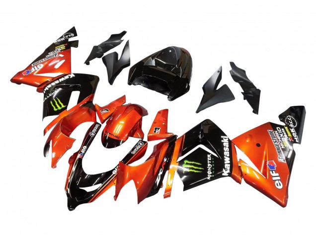 Mejores Carenados Moto Kawasaki ZX10R 2004-2005 - Burnt Naranja Negro Monstruo Elf