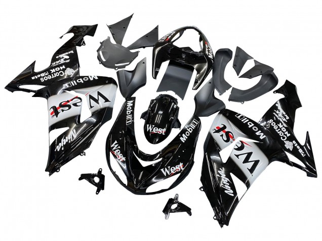 Mejores Carenados Moto Kawasaki ZX10R 2006-2007 - Negro Brillante Blanco West