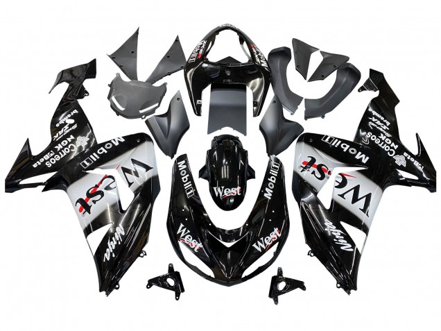 Mejores Carenados Moto Kawasaki ZX10R 2006-2007 - Negro Brillante Blanco West