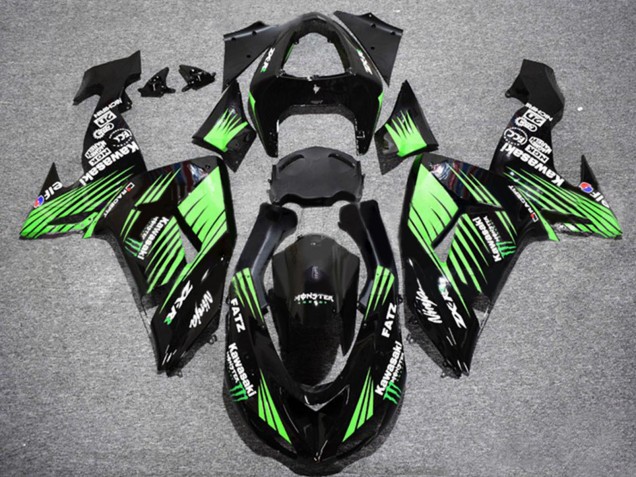Mejores Carenados Moto Kawasaki ZX10R 2006-2007 - Negro Brillante Verde