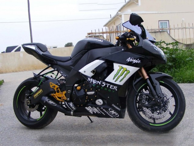 Mejores Carenados Moto Kawasaki ZX10R 2008-2010 - Negro Brillante Blanco Verde Monstruo Elf