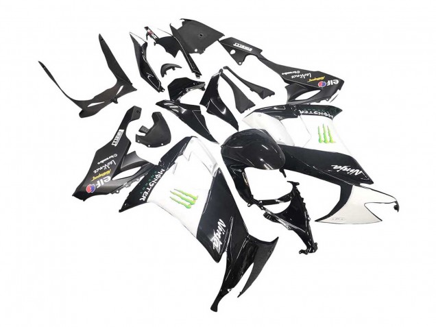 Mejores Carenados Moto Kawasaki ZX10R 2008-2010 - Negro Brillante Blanco Verde Monstruo Elf