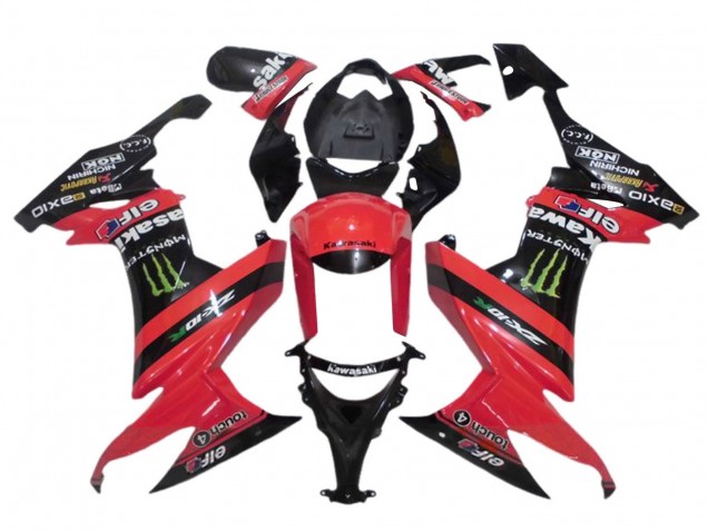 Mejores Carenados Moto Kawasaki ZX10R 2008-2010 - Rojo Negro Verde Monstruo Elf 27