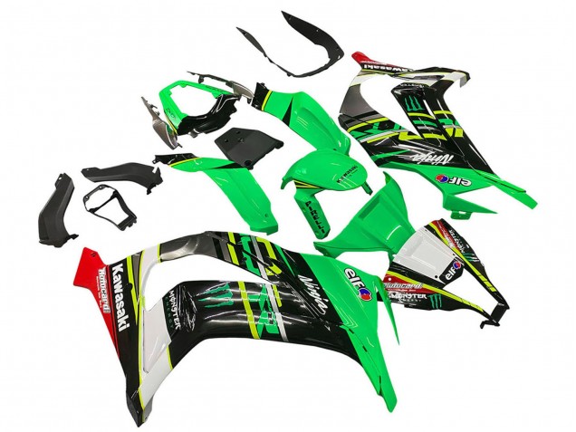 Mejores Carenados Moto Kawasaki ZX10R 2011-2015 - Verde Amarillo Negro Blanco Elf Monstruo