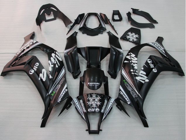 Mejores Carenados Moto Kawasaki ZX10R 2011-2015 - Negro Brillante Blanco Elf Nieve Calcomanía