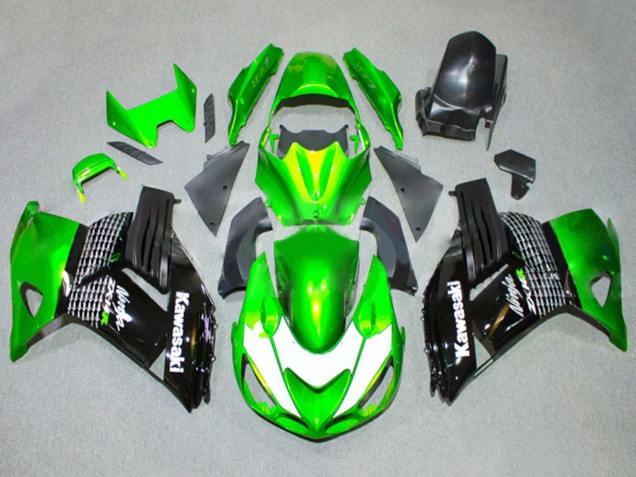 Mejores Carenados Moto Kawasaki ZX14R ZZR1400 2006-2011 - Verde Blanco Negro Brillante