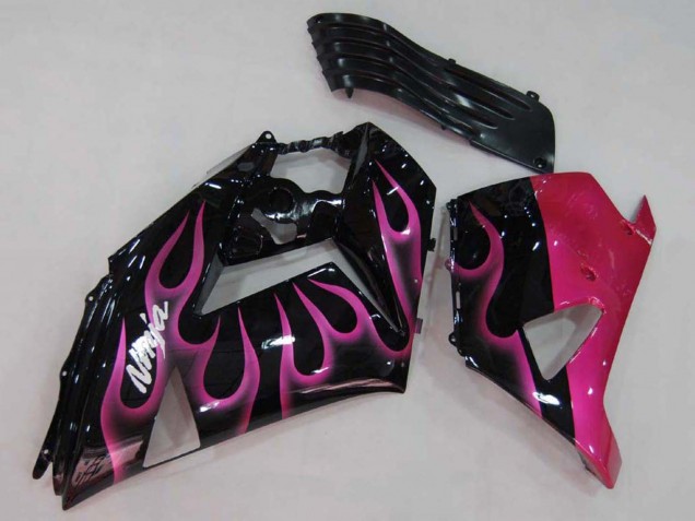 Mejores Carenados Moto Kawasaki ZX14R ZZR1400 2006-2011 - Negro Brillante Rojo Rosa Llama