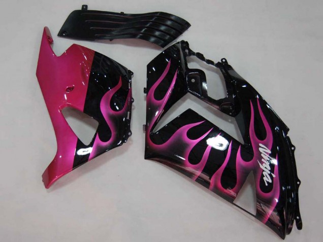 Mejores Carenados Moto Kawasaki ZX14R ZZR1400 2006-2011 - Negro Brillante Rojo Rosa Llama
