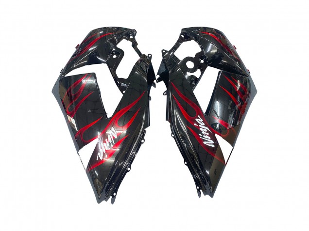 Mejores Kits Carenado Moto Kawasaki ZX14R ZZR1400 2006-2011 - Negro Brillante Rojo Llama