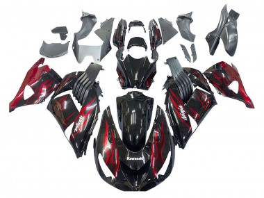 Mejores Kits Carenado Moto Kawasaki ZX14R ZZR1400 2006-2011 - Negro Brillante Rojo Llama