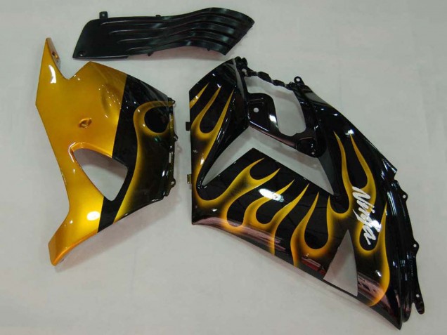 Mejores Carenados Moto Kawasaki ZX14R ZZR1400 2006-2011 - Negro Brillante Oro Llama