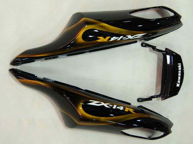 Mejores Carenados Moto Kawasaki ZX14R ZZR1400 2006-2011 - Negro Brillante Oro Llama