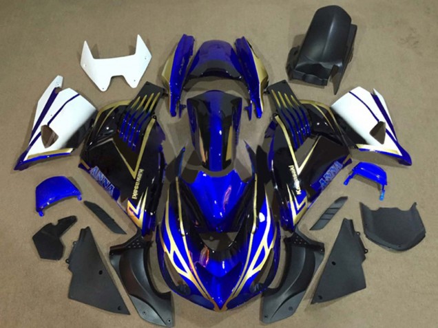 Mejores Carenados Moto Kawasaki ZX14R ZZR1400 2006-2011 - Blanco Azul Oro