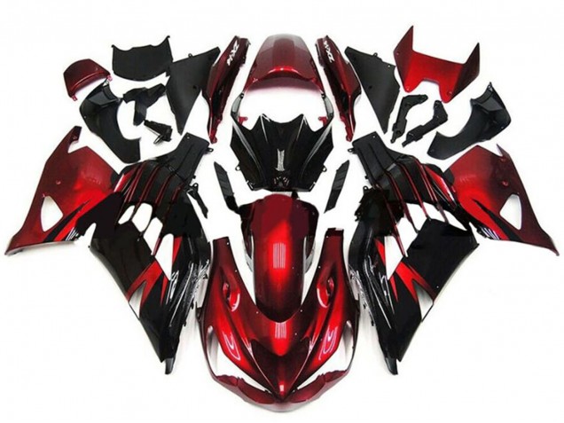 Mejores Carenados Moto Kawasaki ZX14R ZZR1400 2012-2024 - Rojo Negro Brillante