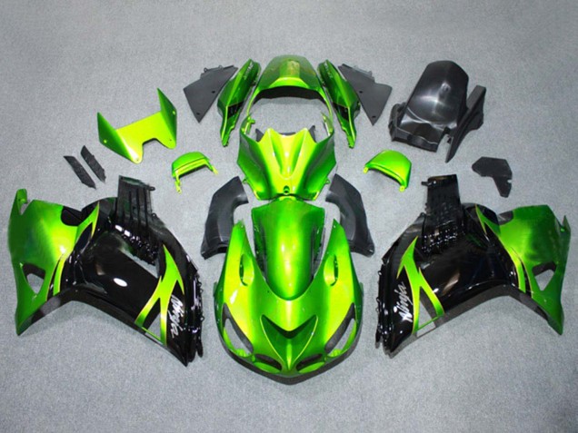 Mejores Kits Carenados Moto Kawasaki ZX14R ZZR1400 2006-2011 - Verde Negro Brillante