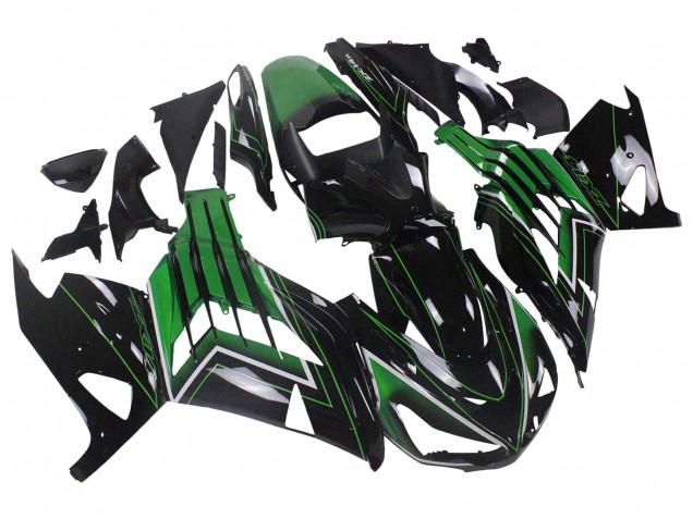Mejores Carenados Moto Kawasaki ZX14R ZZR1400 2012-2024 - Verde Negro Brillante Raya