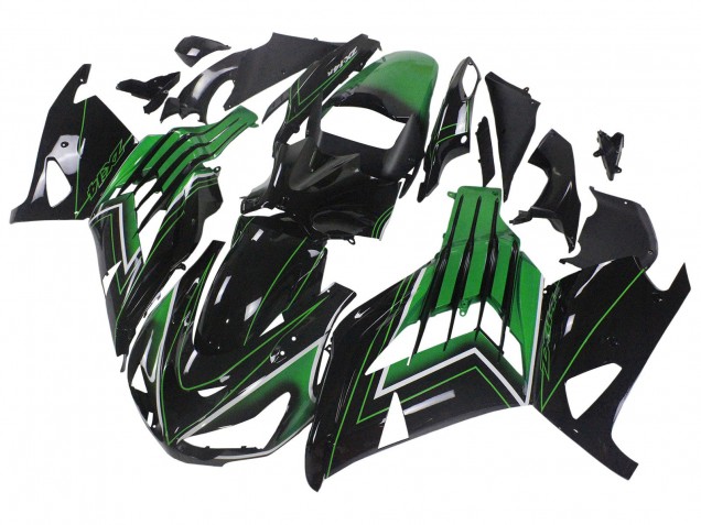 Mejores Carenados Moto Kawasaki ZX14R ZZR1400 2012-2024 - Verde Negro Brillante Raya